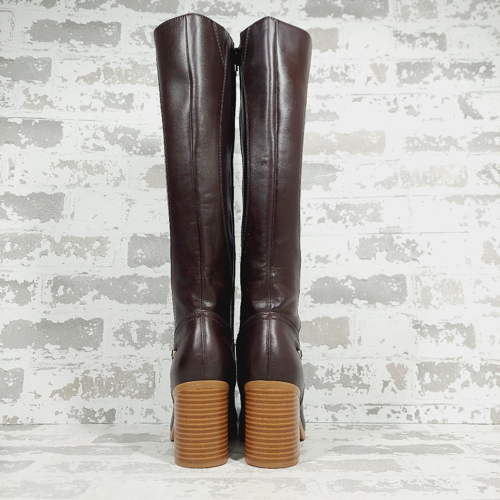 New Giani Bernini Odette Burgundy Leather Block Heel Knee High Boots M585 - Picture 7 of 13